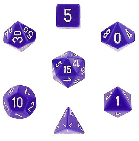 Chessex 7 Dice-Opaque Purple/White Set - CHX25407 
