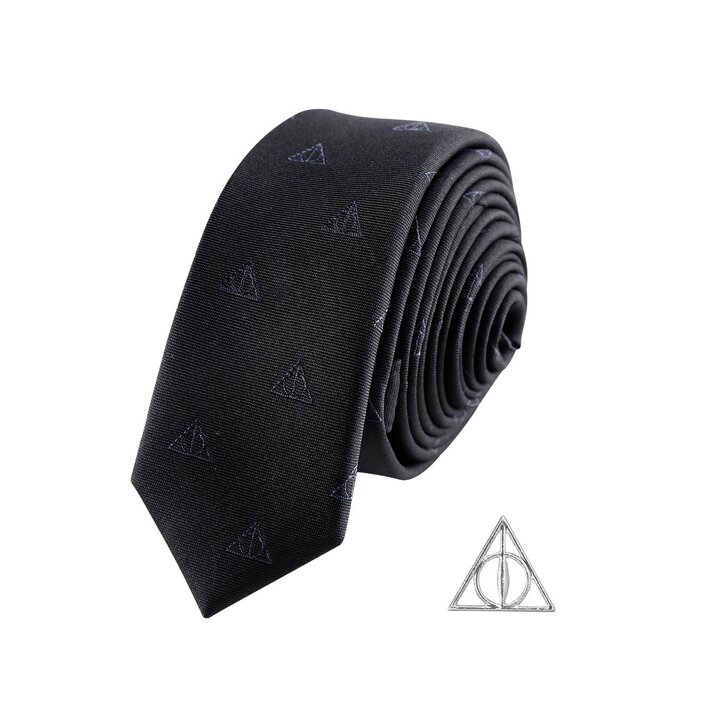 Harry Potter Tie & Metal Pin Deluxe Box Deatlhy Hallows Black - CR1115