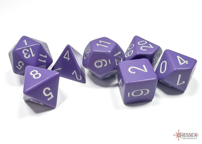 Chessex 7 Dice-Opaque Purple/White Set - CHX25407 
