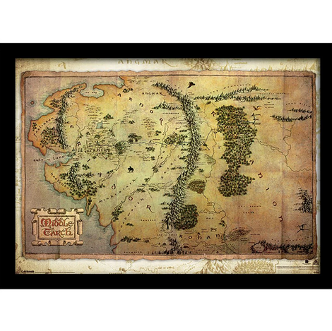 The Lord Of The Rings The Hobbit Journey Map Wooden Framed 30x40cm Print - FP10385P