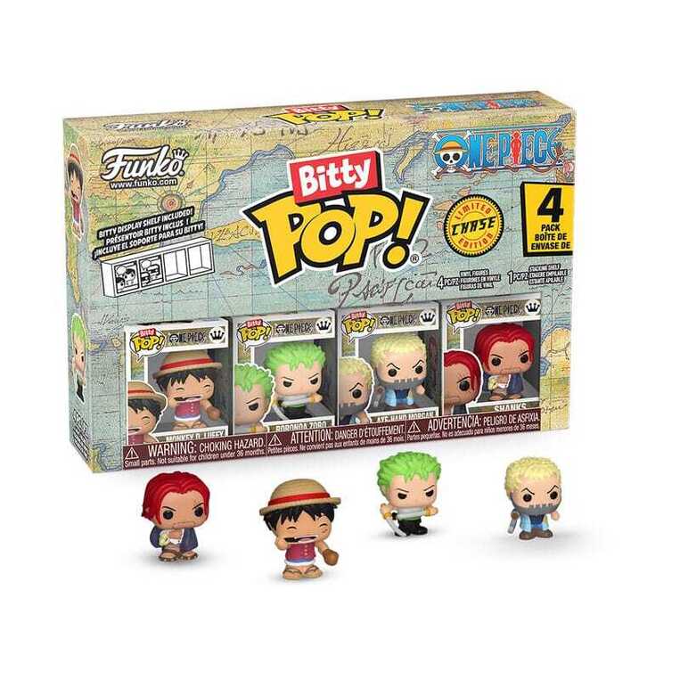 Funko Bitty POP! One Piece - Monkey D. Luffy, Roronoa Zoro, Axe-Hand Morgan & Chase Mystery 4-Pack Figures