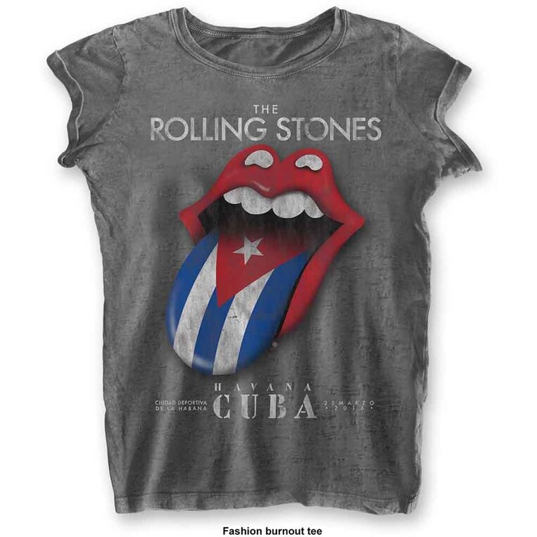 The Rolling Stones Ladies Burnout T-shirt: Havana Cuba (Charcoal Grey) - RSBO01LC