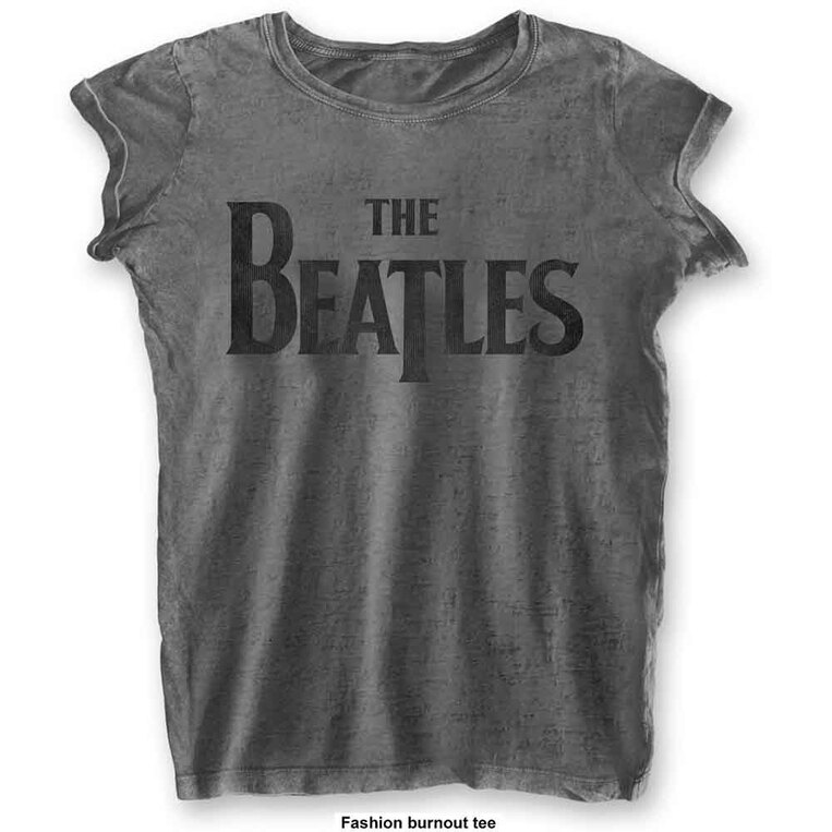The Beatles Ladies Burnout T-shirt: Drop T Logo (Charcoal Grey) - BEATBO02LC- S