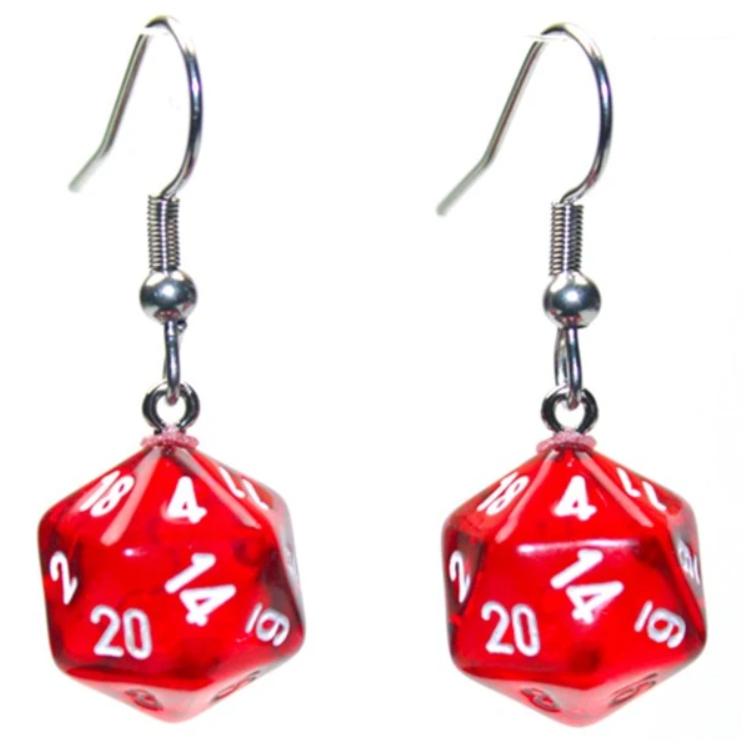 Chessex Hook Earrings Translucent Red Mini-Poly d20 Pair - CHX54201