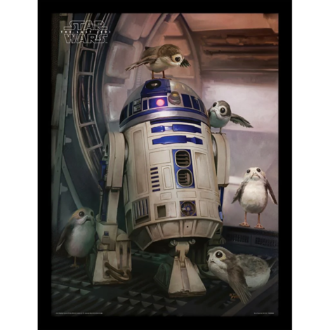Star Wars: The Last Jedi (R2-D2 & Porgs) Wooden Framed Print (30x40) - FP12078P