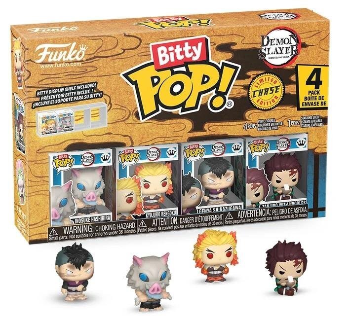 Funko Bitty POP! Demon Slayer: Kimetsu no Yaiba - Kyojuro Rengoku, Genya Shinazugawa, Inosuke Hashibira & Chase Mystery 4-Pack Figures