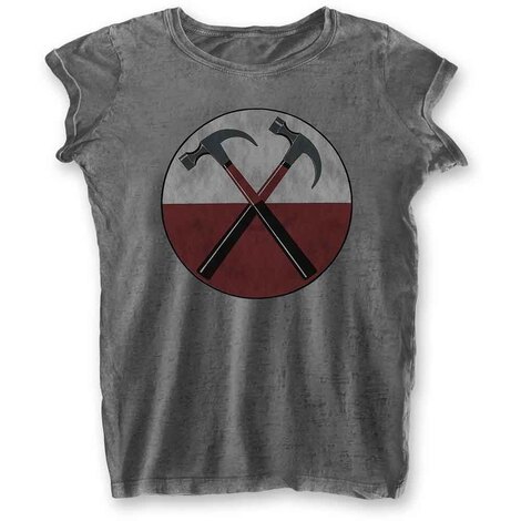 Pink Floyd Ladies Burnout T-shirt: The Wall Hammers (Charcoal Grey) - WALLBO01LC