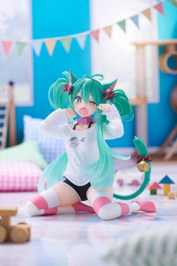 Hatsune Miku PVC Statue Desktop Cute Figure Cat Ear T-Shirt Ver. 13 cm - TAPR452067300