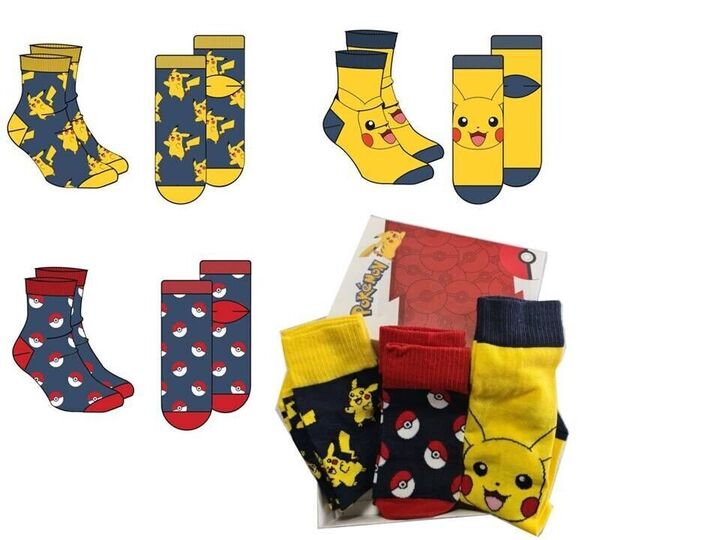 Pokemon Assorted Pack 3 Socks Adult 39-45 - NW1060