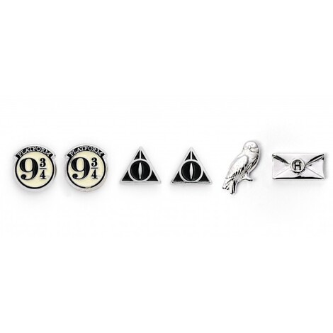 Harry Potter Silver Plated Earrings Set Platform 9 ¾, Hedwig Owl & Deathly Hallows - EWE0107