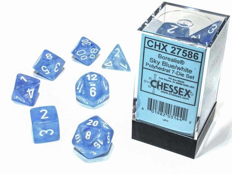 Chessex Borealis Polyhedral Luminary 7-Die Set (Sky Blue/White) - CSX27586
