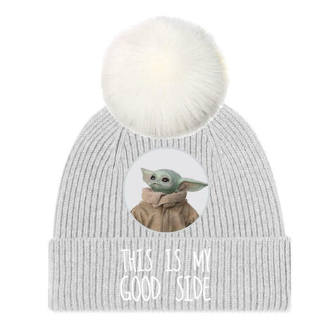 Star Wars: The Mandalorian - "This is my Good Side" Grey & White Pompon Beanie - SGR-MAND-007OS