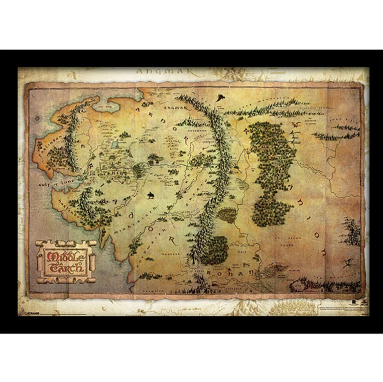 The Lord Of The Rings The Hobbit Journey Map Wooden Framed 30x40cm Print - FP10385P
