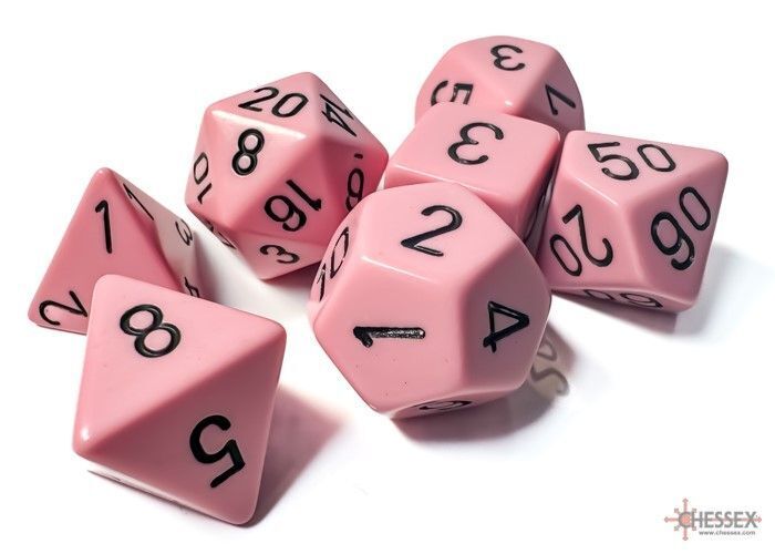 Chessex Opaque Pastel Pink/black Polyhedral 7-Dice Set - CSX25464