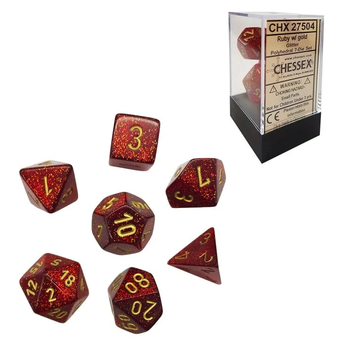 Chessex Glitter Mini-hedral Ruby Red/gold 7-Die Set - CSX20504