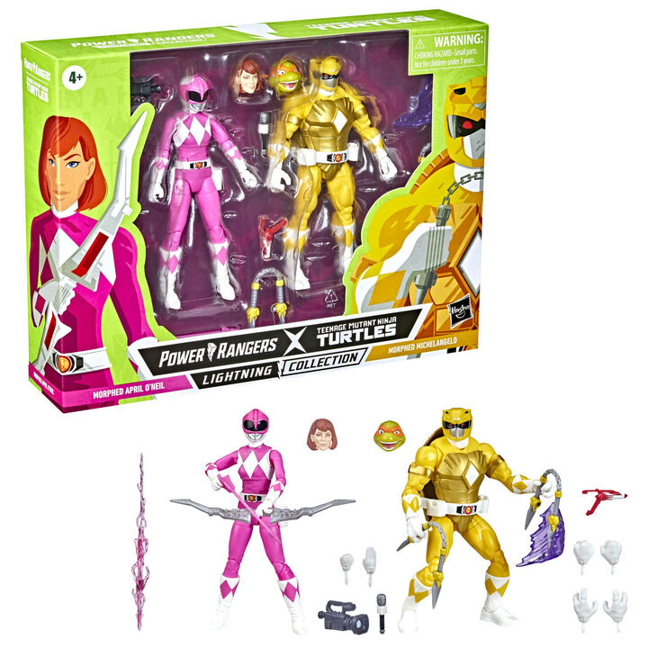 Power Rangers X Teenage Mutant Ninja Turtles Michelangelo Yellow Ranger and April O'Neil Pink Ranger - F2967