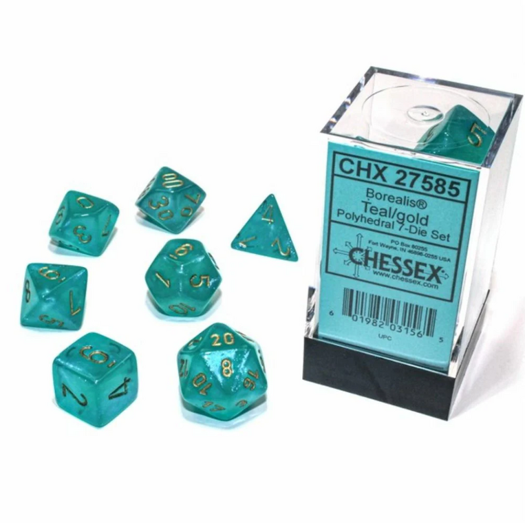 Chessex Borealis Teal/gold Luminary Polyhedral 7-Dice Set - CSX27585