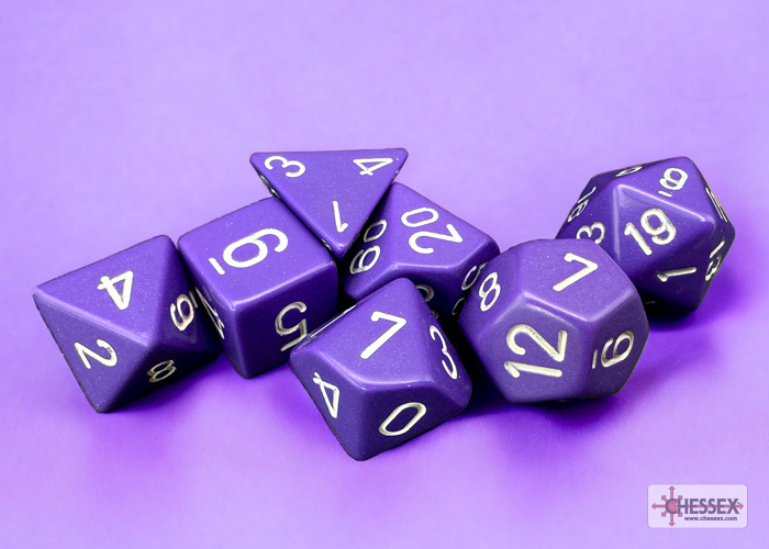 Chessex 7 Dice-Opaque Purple/White Set - CHX25407 