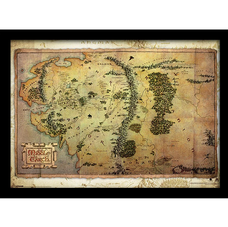 The Lord Of The Rings The Hobbit Journey Map Wooden Framed 30x40cm Print - FP10385P