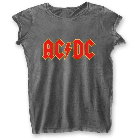 AC/DC Ladies Burnout T-Shirt: Logo (Charcoal Grey) - ACDCBO03LC