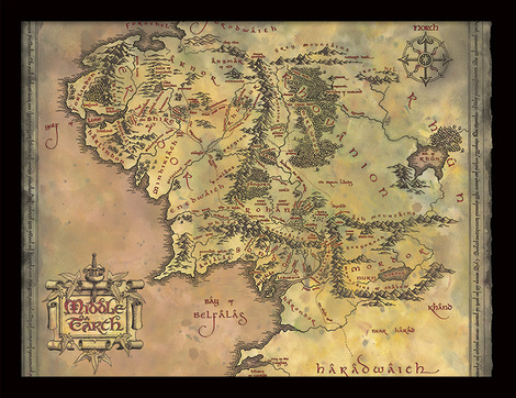The Lord of the Rings (Middle Earth Map) Wooden Framed 30 x 40cm Print - FP13178P