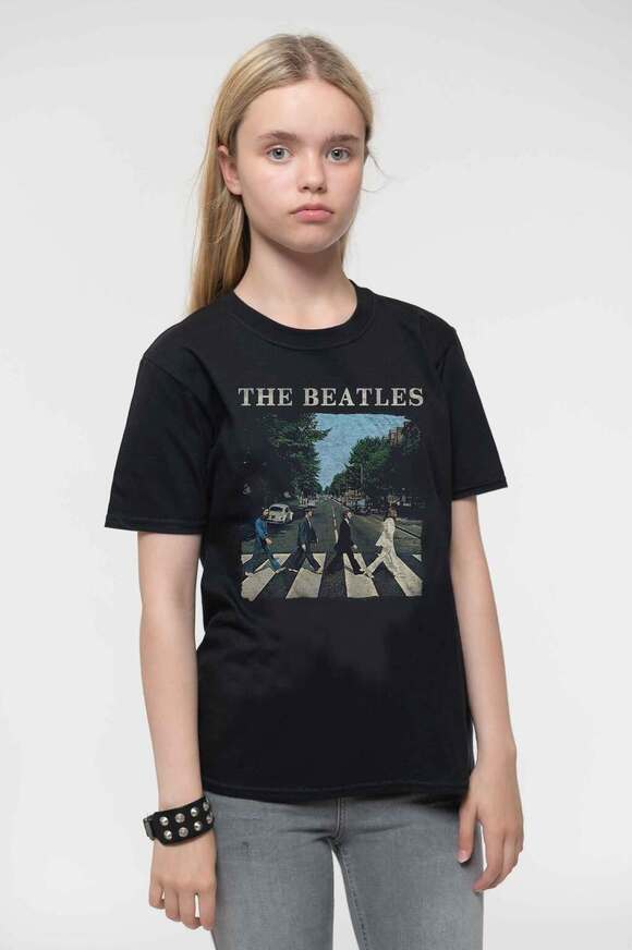 The Beatles Kids T-Shirt: Abbey Road & Logo (Black) - BEATTEE46BB- 3-4