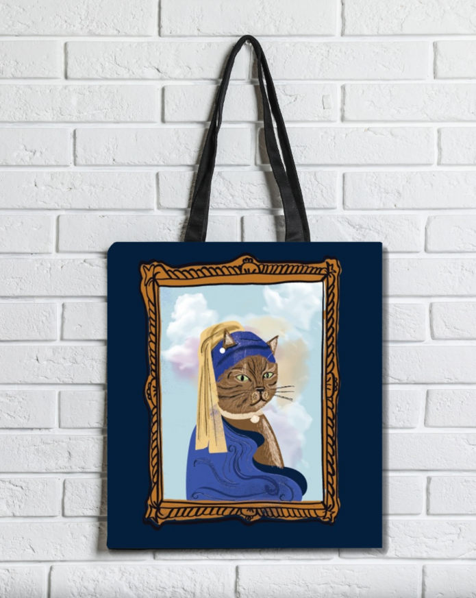 Τσάντα Υφασμάτινη Σουέτ Με Φερμουάρ Γάτα Αναγέννηση