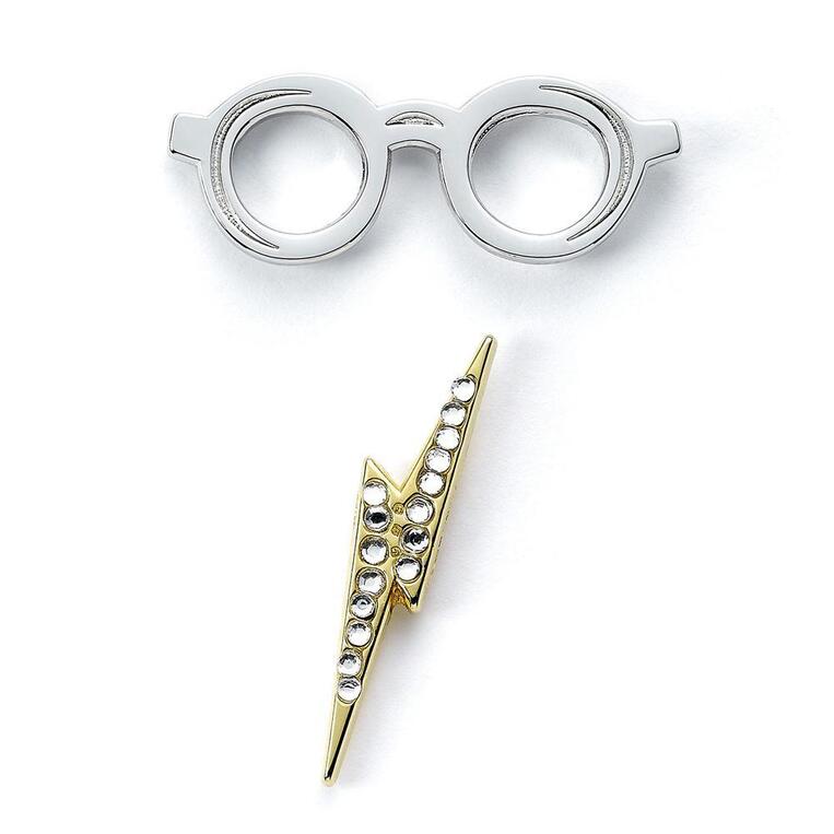Harry Potter Badge Lightning Bolt & Glasses gold plated - EHPPB0176