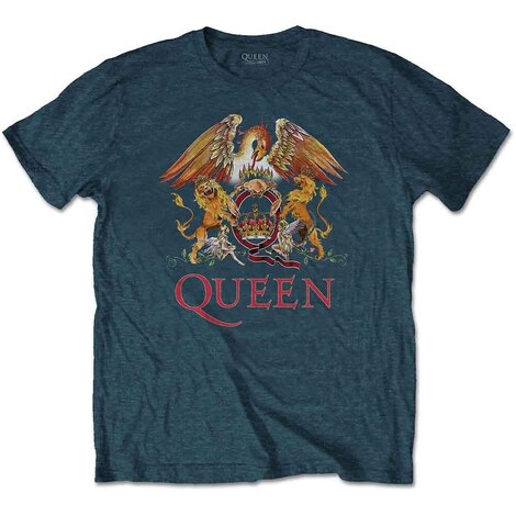 Queen Unisex T-shirt: Classic Crest (Denim Blue) - QUTS03MD