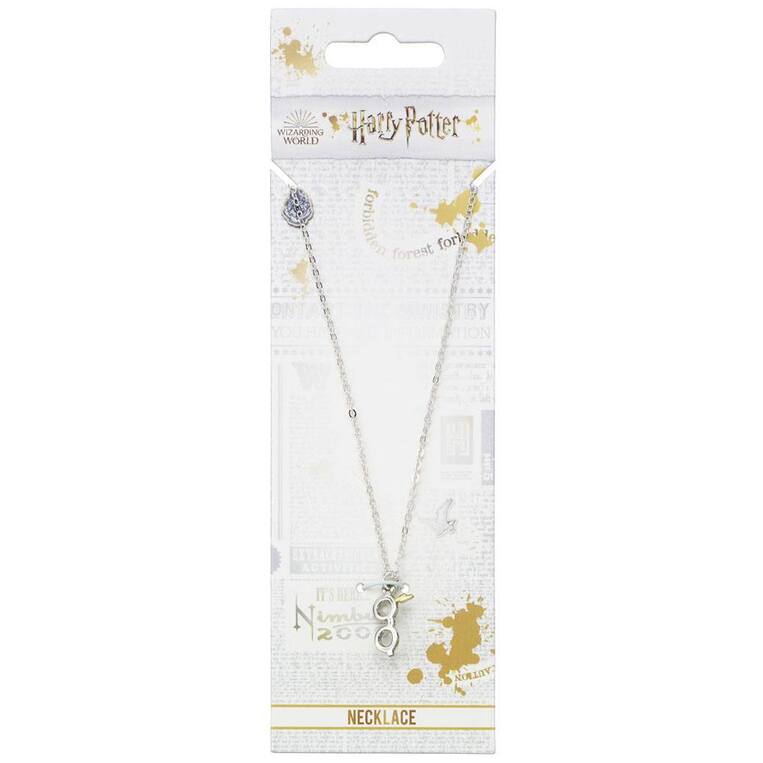 Harry Potter Lightning bolt and Glasses silver plated necklace - EWNX0176