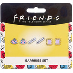 Friends Set of 3 Silver Plated Earring Studs; Frame, Coffee Cup, & Friends Logo - EFTE0014