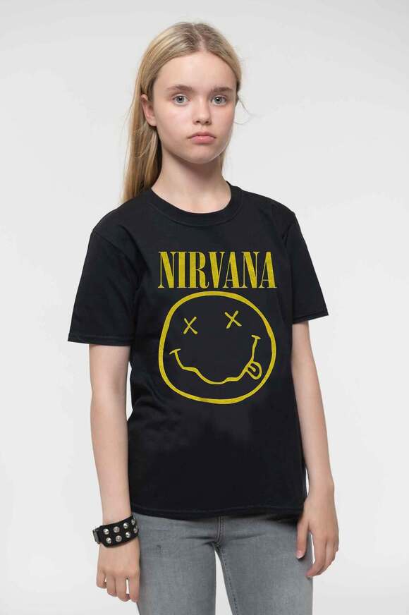 Nirvana Kids T-Shirt: Yellow Happy Face (Black) - NIRVTS04BB