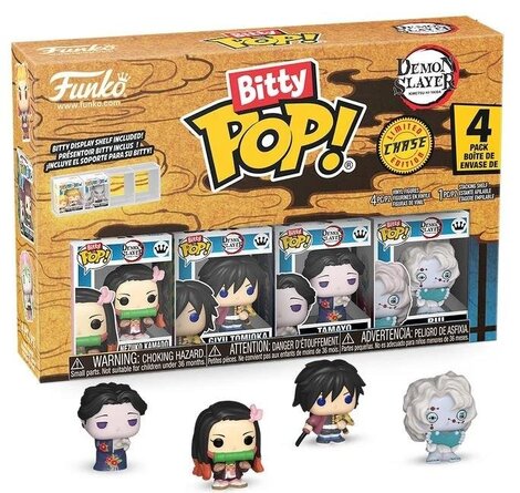  Funko Bitty POP! Demon Slayer: Kimetsu no Yaiba - Giyu Tomioka, Tamayo, Nezuko Kamado & Chase Mystery 4-Pack Figures