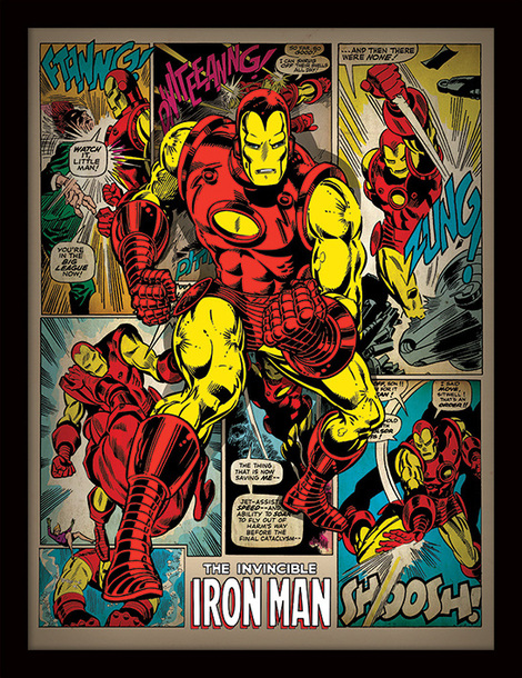 Marvel Comics Iron Man (Retro) Wooden Framed 30 x 40cm Print - FP11588P