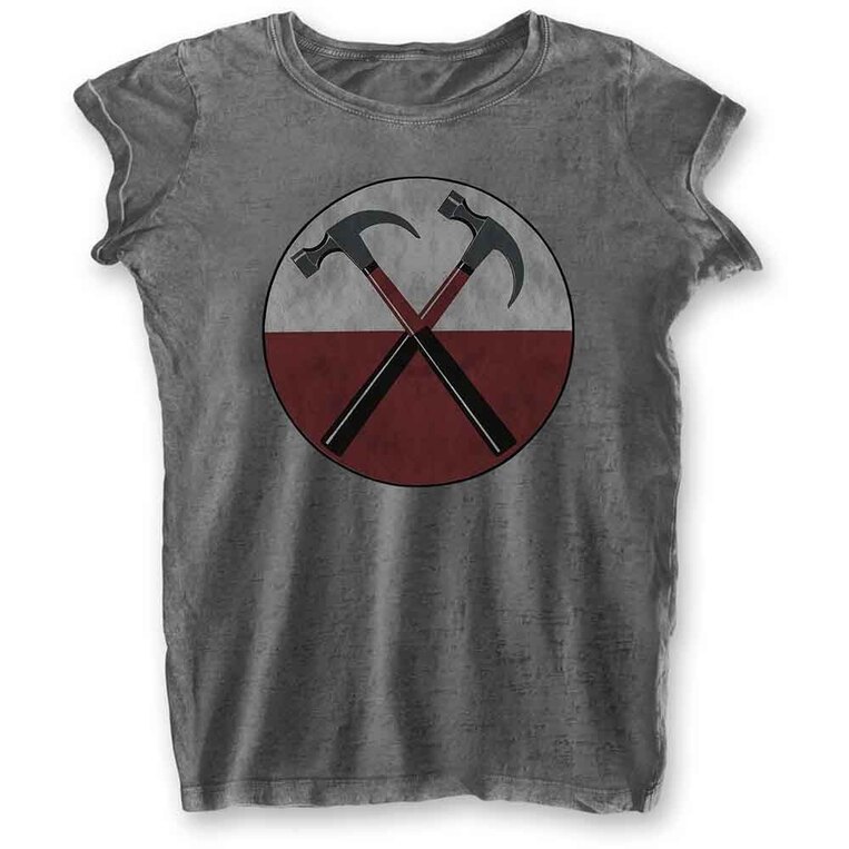 Pink Floyd Ladies Burnout T-shirt: The Wall Hammers (Charcoal Grey) - WALLBO01LC- M