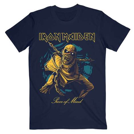 Iron Maiden Unisex T-Shirt: Piece of Mind Gold Eddie (Navy Blue) - IMTEE166MN