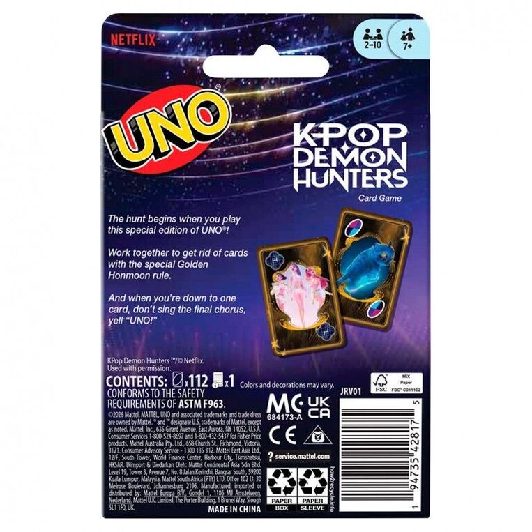 KPop Demon Hunters Edition UNO Card Game - JRV01