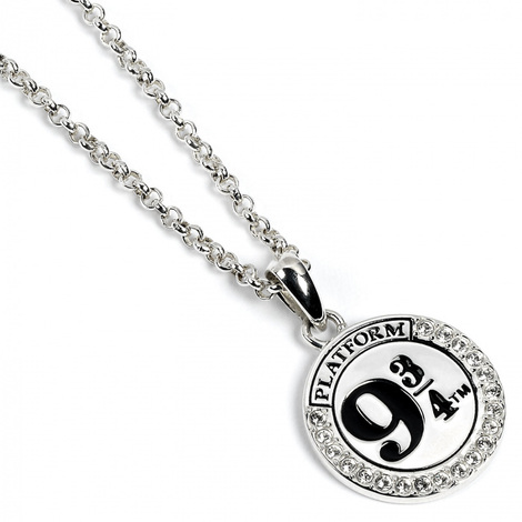 Harry Potter Sterling Silver Platform 9 3/4 Necklace Embellished with Crystals - EHPSN011