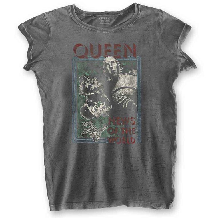 Queen Ladies Burnout T-Shirt: News of the World (Charcoal Grey) - QUBOTS02LC
